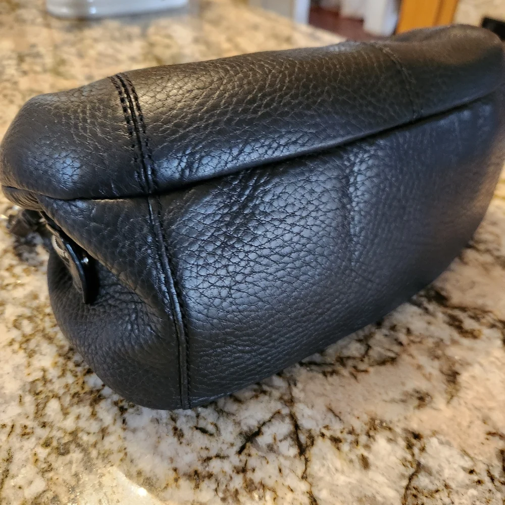 Cole Haan Purse, Turnlock Black Pebbled Leather Satchel Handbag, Gently Used